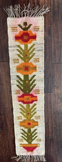 Vtg Southwest Native American Style Table Runner 10”x 50” Wall Hanging Rug Read