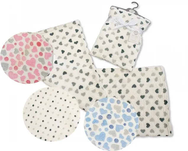 Baby Fleece Wrap Blanket White Grey Pink Blue Spots Hearts Buggy Pram 75 100 cm