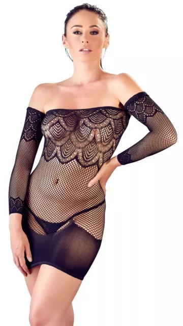 Mini Abito con spalle scoperte a Rete Nero manica lunga Sexy Elegante