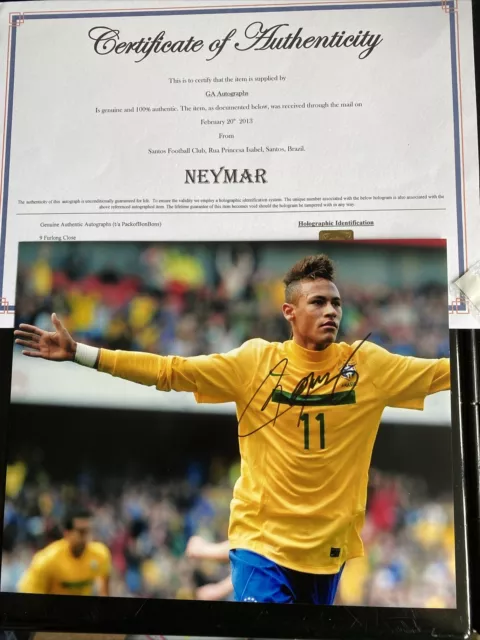 Neymar da Silva Santos Júnior Brazil Signed Autographed Photo 14x11 with COA