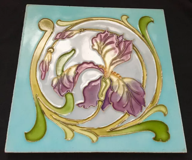 Iris RARE Flower Art Nouveau Tile Jugendstil Fliese Carreau French Saint Amand