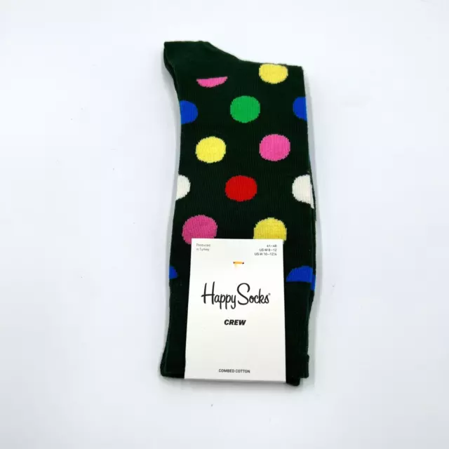 Happy Socks Mens Crew Socks Shoe Size 8-12 Dark Green Polka Dot 2