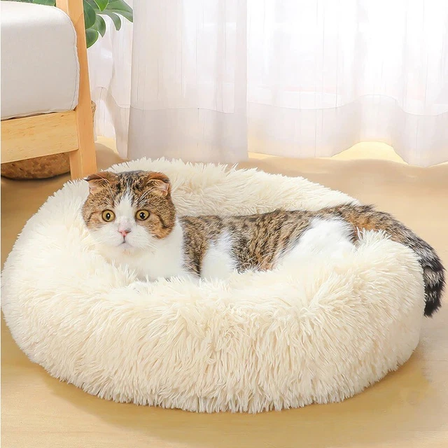 Donut Plush Pet Dog Cat Bed Fluffy Soft Warm Calming Bed Sleeping Kennel Nest 3