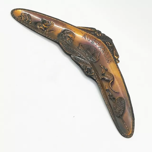 Australia Boomerang Shaped Copper Koala Native Kangaroo Souvenir Decorative 8"