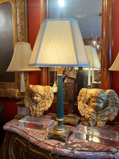 Late 19th/Early 20th century Continental Painted and Gilt Metal Columnar Lamp