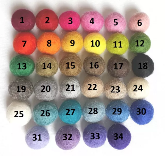100% Wool Felt Balls - 2cm - Red - 20 Count / 100 Count 