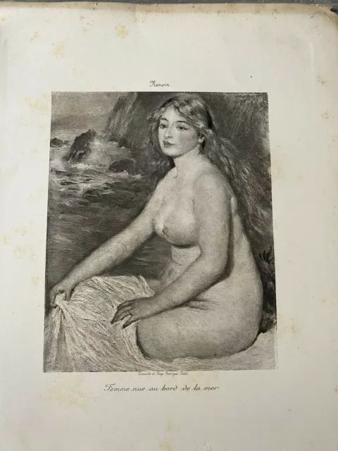 Gravure du19ème "Femme nue au bord de mer" d'après Renoir imp G Petit