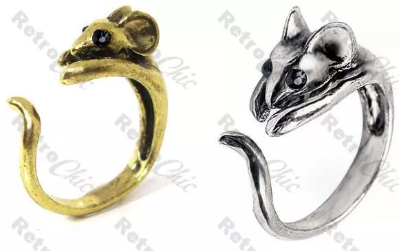 MOUSE RING wrap animal rings DAINTY MICE large sizes VINTAGE BRASS/SILVER PLTD