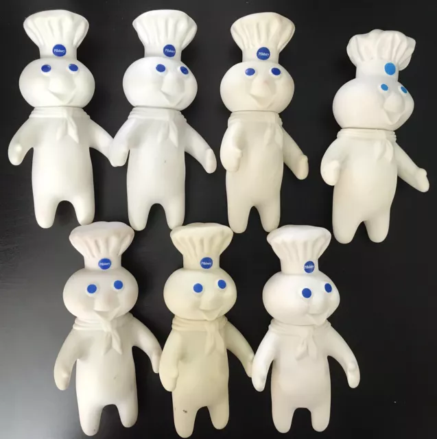 1971 Pillsbury Doughboy Poppin' Fresh Swivel Head 7" Vinyl Dolls Lot Of 7