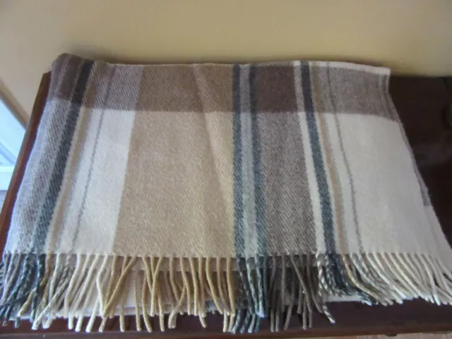 VTG. JENS JEBSEN Co. Berger Neutral Plaid Wool Blanket Norway