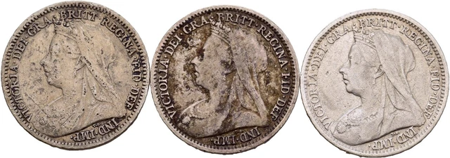 FITZ Großbritannien Lot 3 Münzen Victoria 3 Pence 1897, 1899, 1900 °TCH686