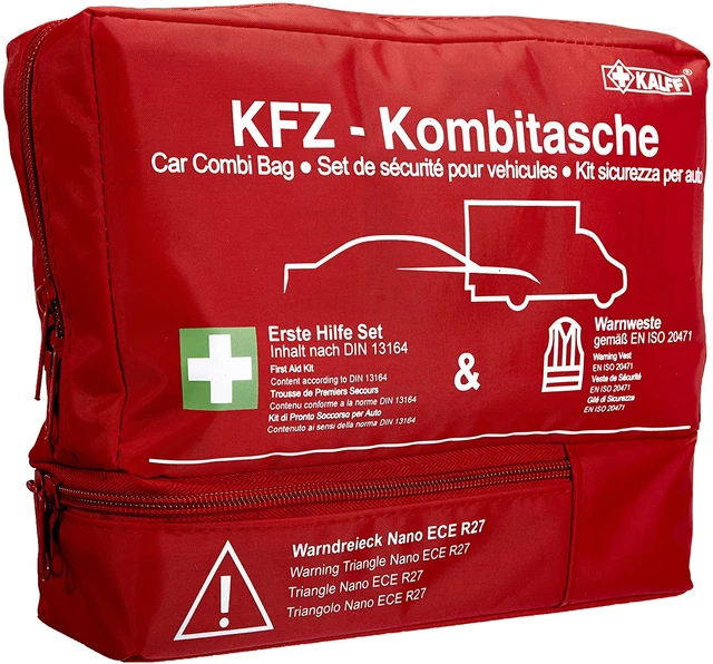 Kalff KFZ Kombitasche TRIO Compact, Verbandstasche Auto + Warnweste +
