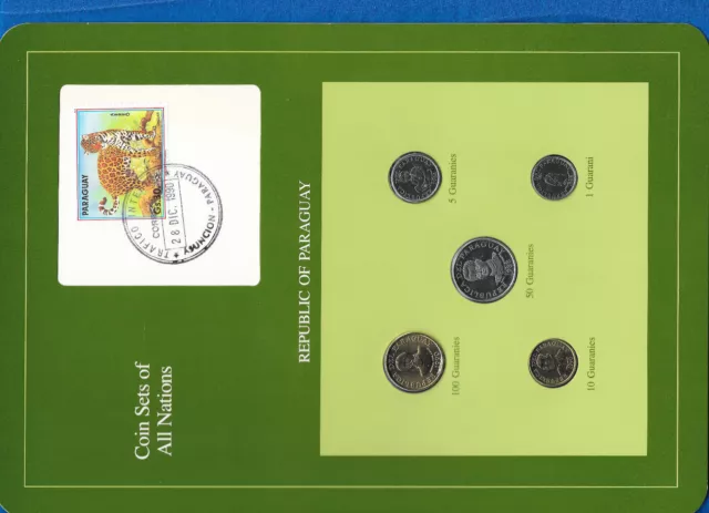 Coin Sets of All Nations Paraguay w/Card 1984 - 1990 UNC Jaguar GRN display