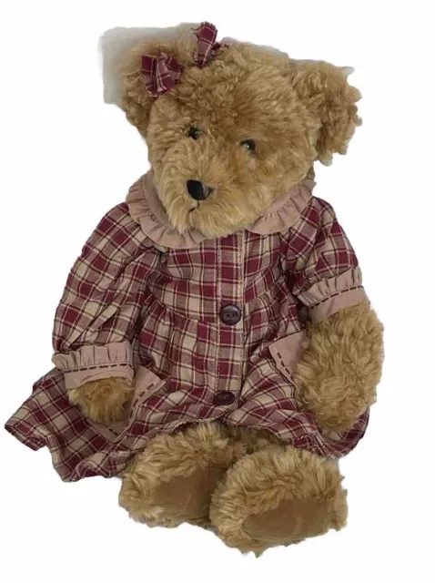 Vintage Russ Berrie Flora 16" Plush Teddy Bear with Red Plaid Dress