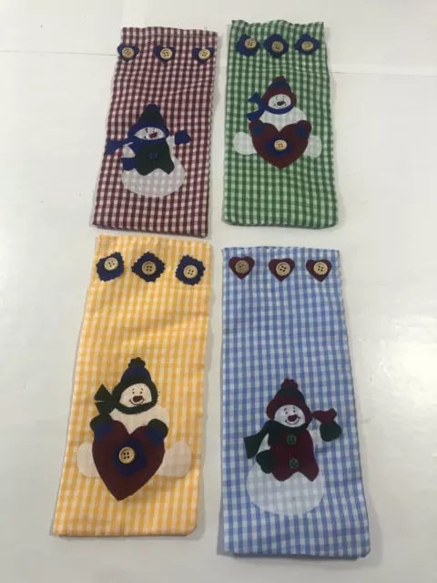 Juego de 4 soportes de vajilla multicolor a cuadros de fiesta de Navidad muñeco de nieve