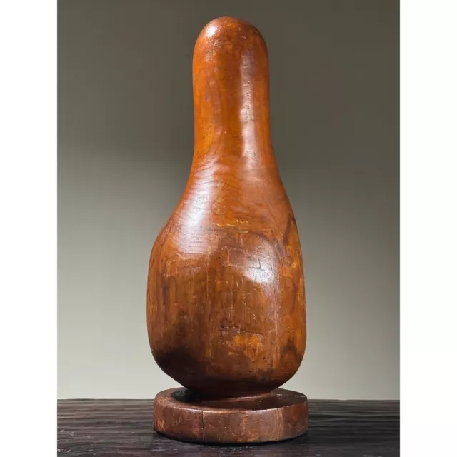 Vintage Hand Carved Outsider Biomorphic Wood Sculpture by Eva Martino, Signed