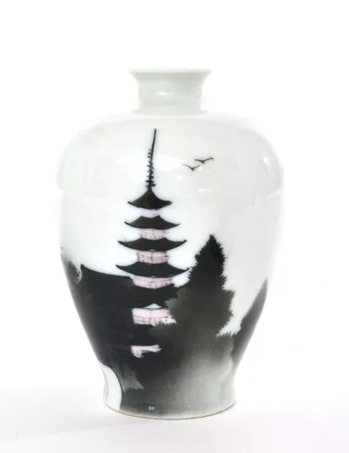 1930's Japanische Studio Porzellan Vase Pagode Tower & Tempel Szenerie Markierte