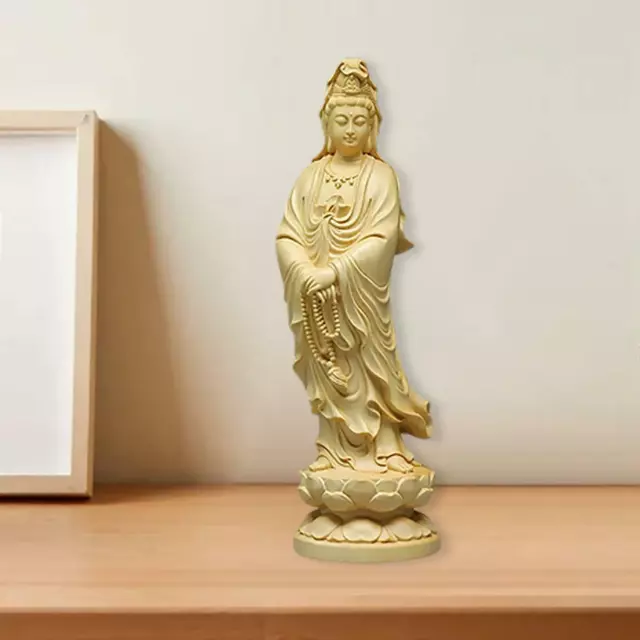 Hand Carved Guanyin Sculpture Feng Shui Crafts for Desktop Living Room Decor