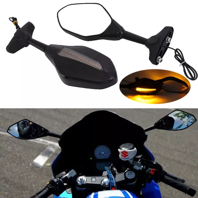 For Suzuki GSX-R600/750 SFV650 Motorcycle Rearview Mirrors With LED Turn Signal