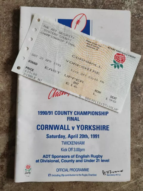 Rugby Union Programme & Ticket Stub - Cornwall V Yorkshire, Twickenham 1988