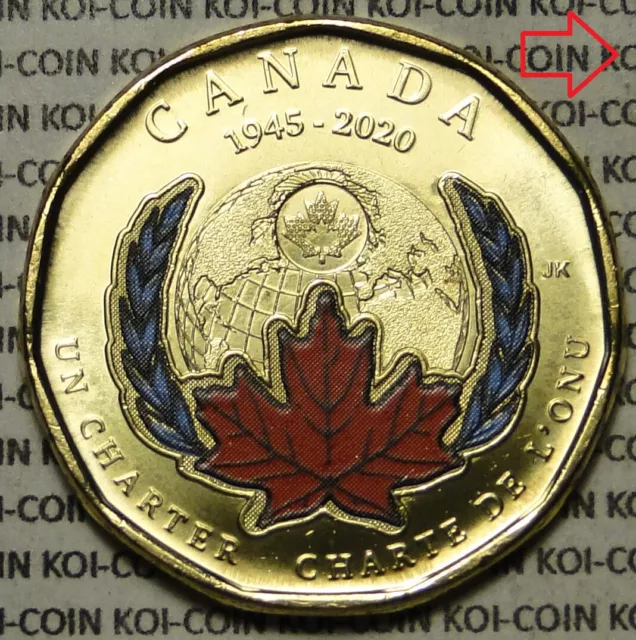 *ERROR*print offset right*BU UNC Canada 1945-2020 $1 UN Charter color coin