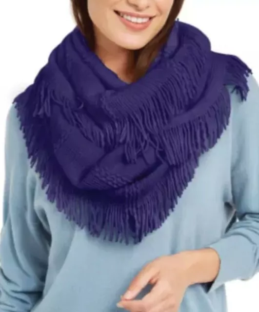 Womens Scarf Raschel Knit Loop With Fringe Navy One Size INC $34 - NWT