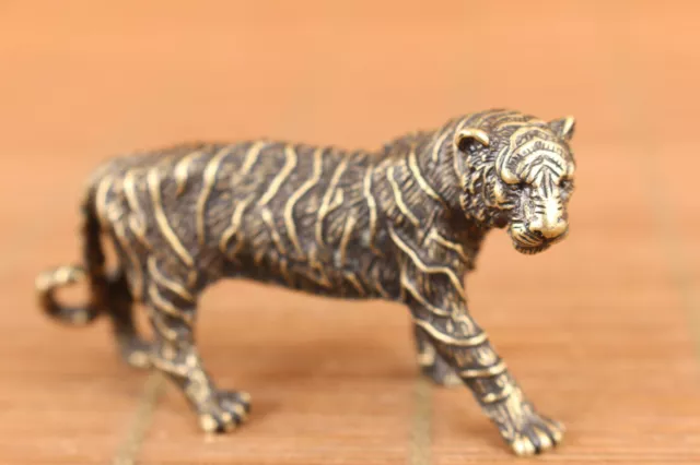 rare chinese old bronze art tiger statue figure collectable good stand 2