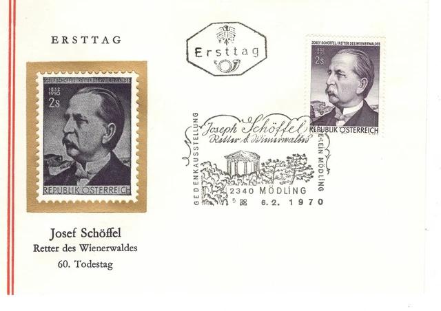 FDC Österreich 60. Geburtstag Josef Schöffen Retter des Wienerwaldes 1970