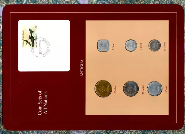 Coin Sets of All Nations Antigua E.C. w/card 1981-1989 UNC $1,10,2 cent 1981