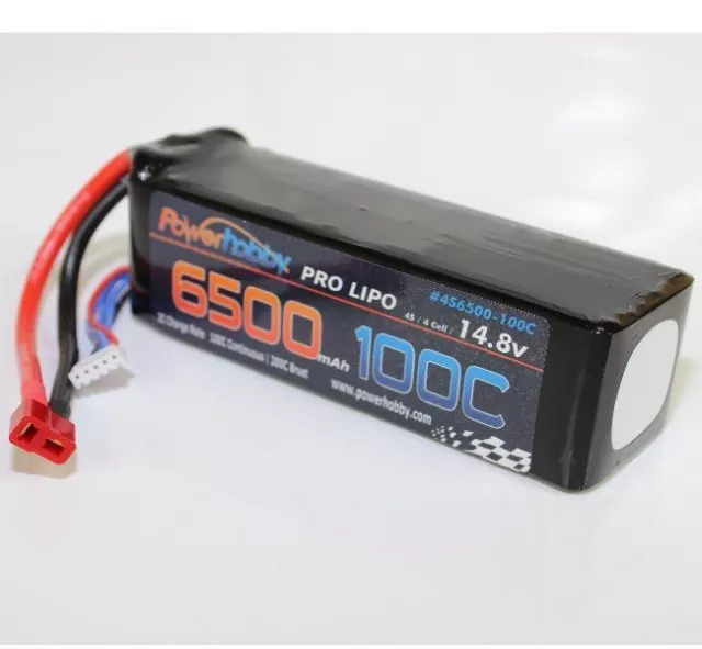 Power Hobby - 6500mAh 14.8V 4S 100C LiPo Battery with Hardwired T-Plug Connector