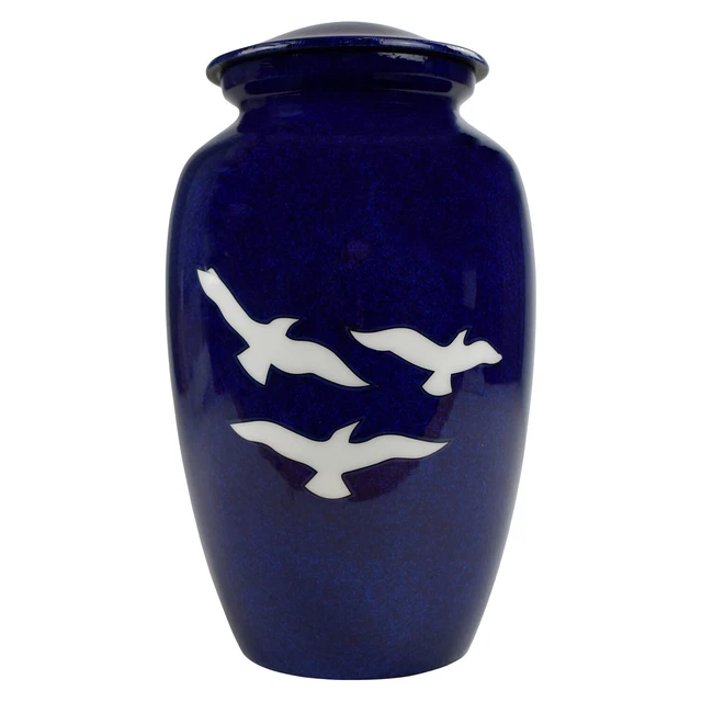 Urns for Ashes Adult Large Cremation Human Funeral Memorial Soaring Birds Blue