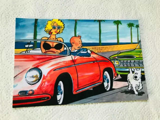 Carte Postale 15X10 Tintin Hommage A Herge Parodique Pastiche Porsche 356