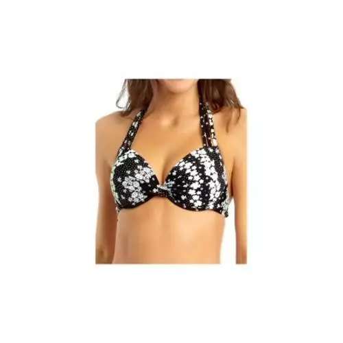 California Waves 283372 Women Black Floral Stretch Push-Up Swimsuit Top Size  LG