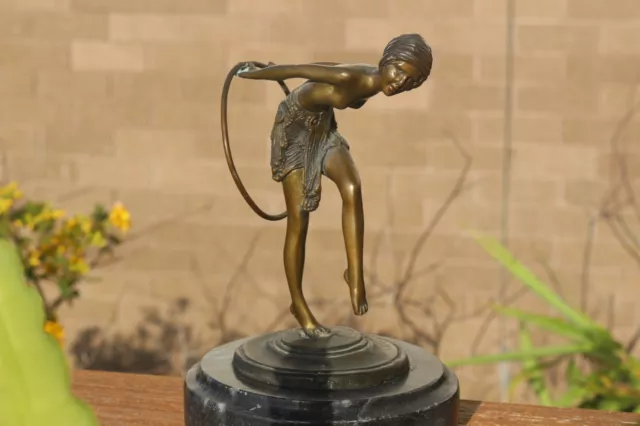 Bronze Art Deco Art Nouveau  Sculpture / figurine "Hoop Girl"  on  marble base 3