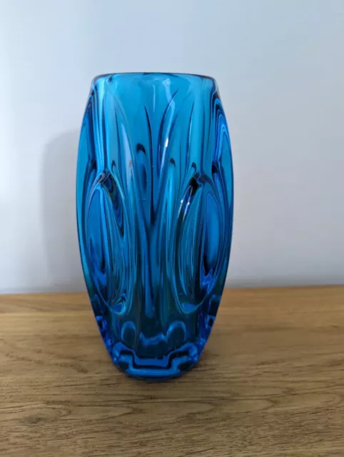 Lovely Vintage Blue  Czech Sklo Glass Lens Bullet Vase Rudolph Schrotter