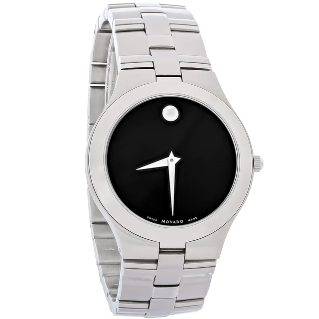 Movado Juro Mens Black Dial Stainless Steel Swiss Quartz Watch 0605023