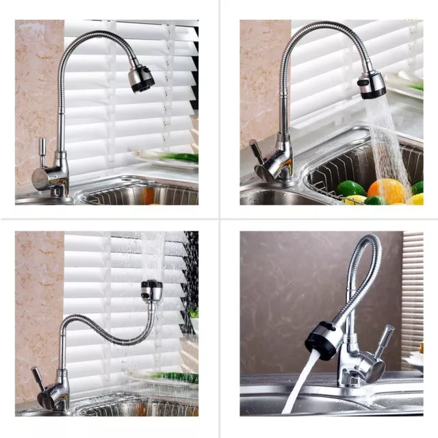 Chrome Kitchen Sink Mono Bloc Single Lever Swivel Twist Spout Spray Mixer Tap