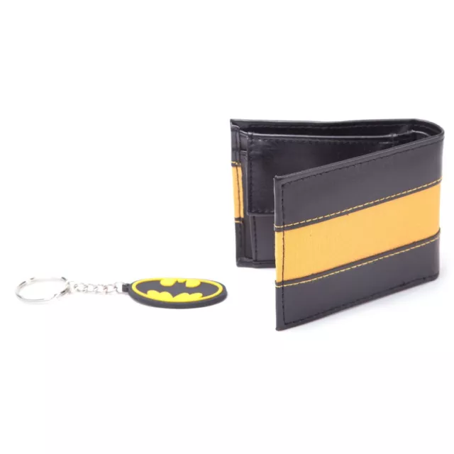 Official DC Comics Batman Yellow Logo Bi-Fold Gamer Wallet & Key Chain Gift Set 2