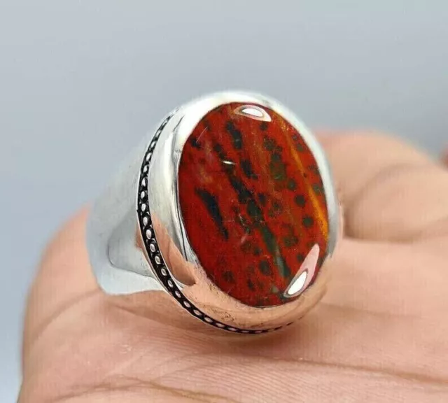 Solid 925 Sterling Silver Natural Red Bloodstone Oval jewelry Men's Ring X-100