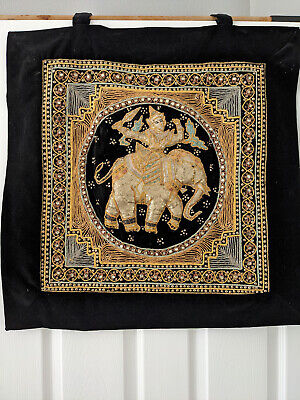 Vntg Kalaga Thailand Burma Embroidered Elephant Textile Sequin Glass Jewels 26"