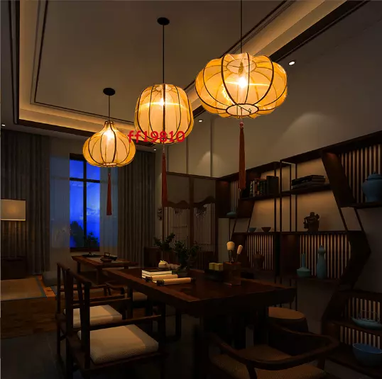 Chinese Style Cloth Lantern Restaurant Kitchen Chandelier Ceiling Light Lamp 2