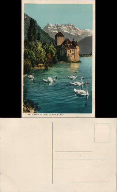 Ansichtskarte Veytaux Schloss Chillon Château de Chillon Dents du Midi 1930