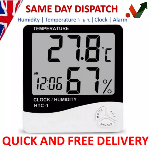 Digital LCD Thermometer Hygrometer Humidity Meter Room Indoor Temperature Clock