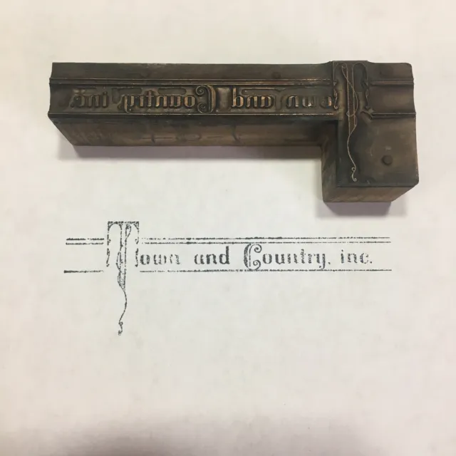 Letterpress Printing Block Town And Country Inc Vintage