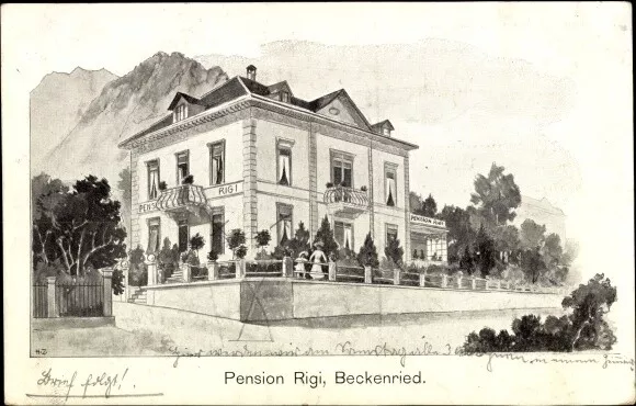 Ak Beckenried Kt. Nidwalden Schweiz, Pension Rigi - 3644244