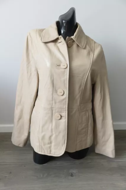 Lakeland Women's Designer Fine Leather Beige Soft Real Leather Jacket Coat Uk 16