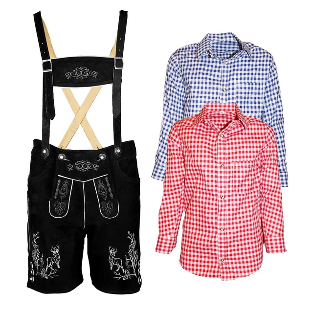 Set folcloristico bambini pantaloni in pelle Alex neri pantaloni folcloristici con camicia costume folcloristico MS