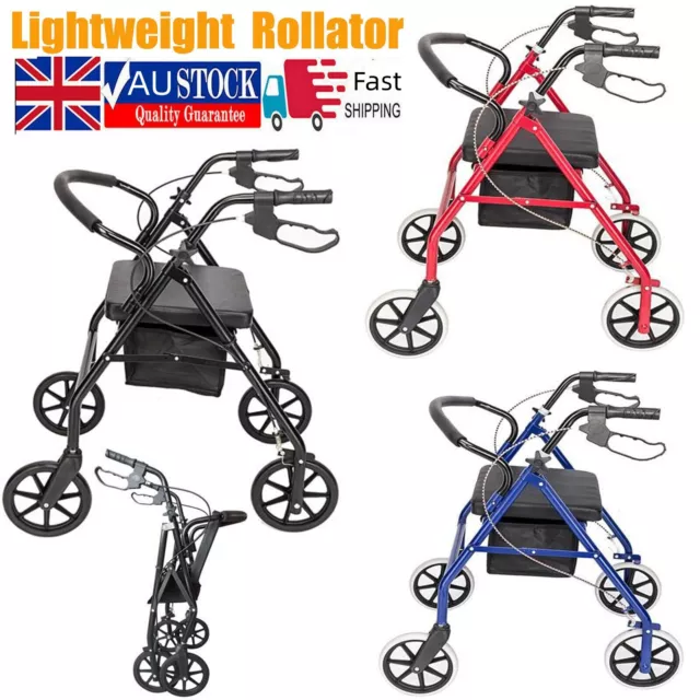 🔥Lightweight Mobility Walker Folding 4 Wheel Rollator w/Padded Seat 🔥Lockable