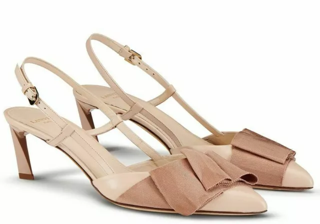 $1150 NEW Lanvin Slingback Leather Pumps Grosgrain Bow Heels NUDE Beige Shoes 36 2