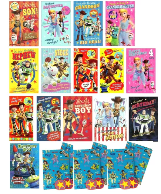 Child TOY STORY Birthday Cards or Gift Wrap Relations Ages 4 5 6 7 Son Daughter